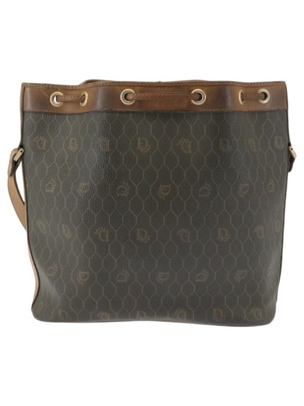 Authentic Christian Dior Honeycomb Canvas Shoulder Bag PVC Black Gold - Picture 9 of 16